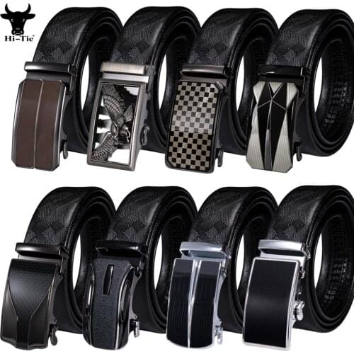 Formal Black Genuine Leather Mens Belts Automatic Buckles Ratchet Dress Jeans Waistband Straps Casual Adjustable High Quality