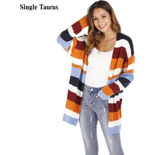 Autumn Winter Female Sweater Striped Print Ins Fall 2020 Women Clothing Long Sleeve Knitted Open Stitch Casual Ladies Cardigans