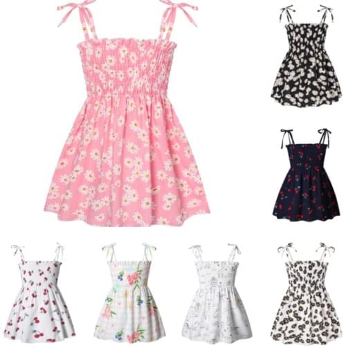2-6 Years Girls Dresses Kids Summer Sleeveless Strap Princess Dress Cotton Flower Print Children Clothes Girl Casual Sundress