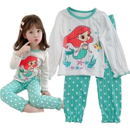 Mermaid Print Pajamas Sets 1-8 Years Girl Homewear Snow White Combination Sleepwear Fairy Tale Princess Ruffles Casual Clothes