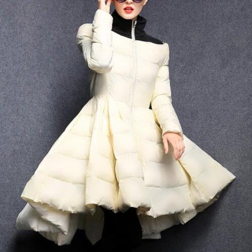 Pleated Women Winter Down Jackets 2020 New Fashion stand collar Slim Warm Long Coat Female Big Swing Ladies Outwear