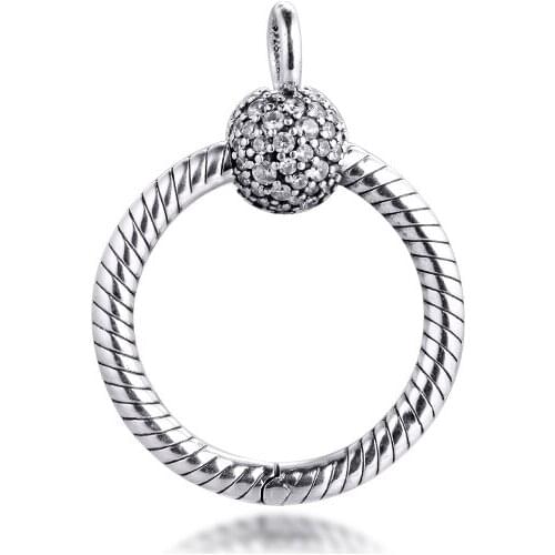Authentic 925 Sterling Silver Moments Small Pave Beaded O Pendants Necklaces for Women Silver Necklace Jewelry Without Chain