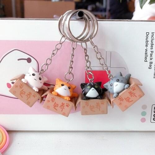 1 PC Resin Cartoon Cat Pendant Keychain Key Ring For Men Women Gifts Fashion Unique Cute Colorful Box Animal Bag Car Keychain