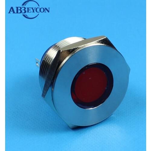 22mm warning light flat round dot illuminated LED Nickel plated brass IP67 metal anti-vandal indicator