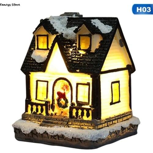 Christmas Simulation Resin House Villa Luminous Fireplace Decoration Ornament Garden Yard Party Cake Gift Play House Mini House