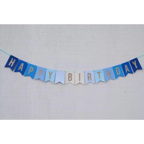 Handmade Royal Blue Happy Birthday Banner Hot boy Birthday Bunting 1st Baby shower Party Decor Nursery Hanging Silver Sign Label