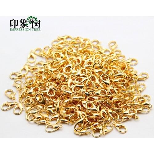 100pcs/Pack Gold Plated 10/12/14/16mm Metal Lobster Clasps Claw Hooks Nickle Lead Cad free DIY Jewelry Making Finding 1123