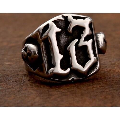 Lucky Number 13 Ring Men Women Stainless Steel 13 Letter Signet Ring Vintage Skull Biker Ring Punk Gothic Jewelry Accessories