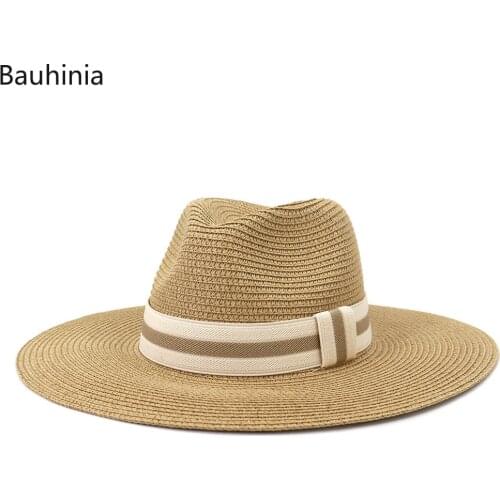 Bauhinia Summer Straw Hat for Men Women Travel Sun Beach Hat Big Wide Brim Panama Jazz Fedora Hats For Vacation
