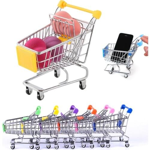 Funny Mini Supermarket Handcart Storage Basket Shopping Cart Desktop Decor Storage Toy Gift for Kid Handcart Home Decor