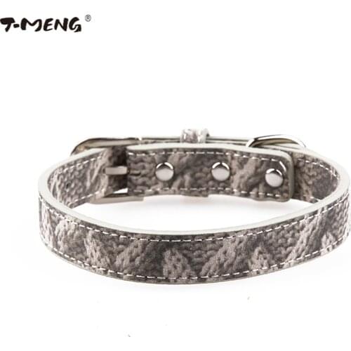 T-MENG New Genuine Leather Dog Collar Soft Adjustable Pet Collars Durable Chihuahua Small Dog Cat Collar Goods For Pet Products