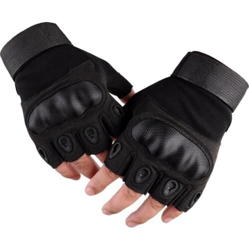 Tactical Carbon Fiber Hard Knuckle Half-Finger Gloves for Army Military Training Hiking Combat Climbing Hunting Fingerless