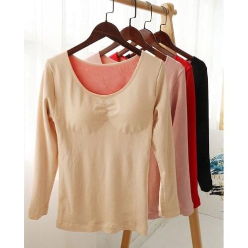 Winter Women Stretch Plus Velvet Thick Thermal Underwear Female Lace Collar V Body Shaped Slim Thermo Lingerie With Chest PadS20