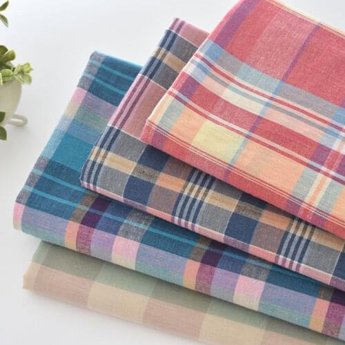 110x50cm Pure Cotton Red Blue Plaid Cloth Fresh Soft Yarn-Dyed Making DIY Handmade Clothes Skirt Shirt Garment Material
