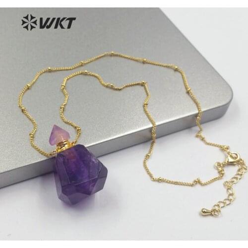 WT-N1173 wholesale 5 pieces! natural stone perfume bottle Necklace with purple pink stone Necklace women Necklace gold Jewelry