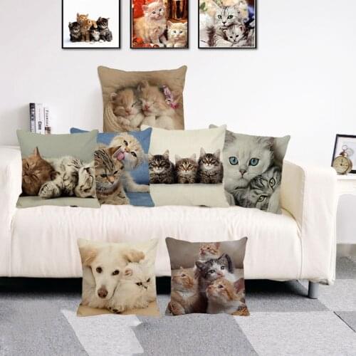 XUNYU 45cm*45cm Cute Pet Puppy Cat Cushion Cover Sofa Throw Pillowcase Home Decorative Pillow Cover Linen Cushion Cover B0047