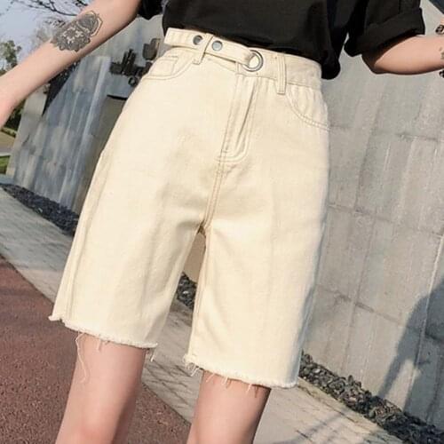Womens Shorts New Sexy Fashion Denim Shorts Bermuda Plus Size High Waist Tassel Loose Five-Point Jeans Shorts Female Summer