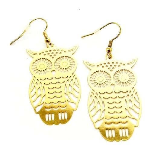 Women Special store Gold alloy hollow owl pendant hanging Earrings brincos female earing