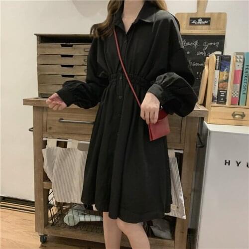 Spring Long Sleeve Preppy Style Solid Sweet Undefined Dresses Woman Party Dress Simple Elegant Pleated Student Womens Robe 13350