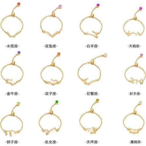 1pc real.925 Sterling Silver Prong Clear White Zirconia AAA+ Constellation Chain Ring Adjustable C-J4963