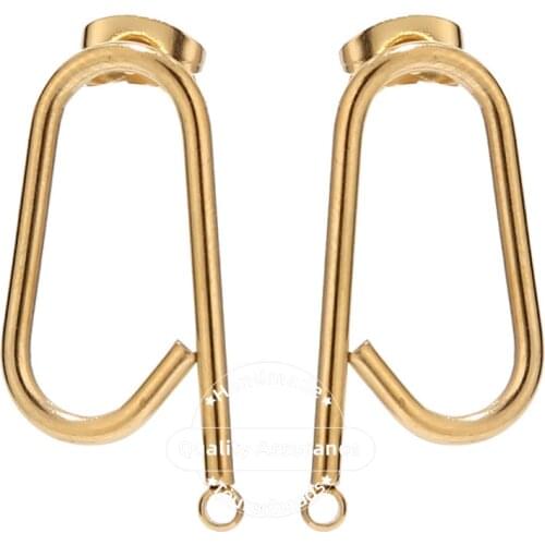 10pcs Stainless Steel Q Design Earring Stud Ear Post with Loop Gold U Shape Stud Base Posts DIY Components