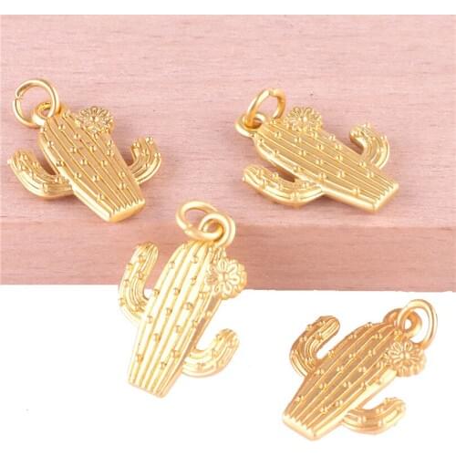 12pcs 23402 Gold Color Plant Cactus Charms Pendant For Jewelry Making Bracelet Handmade Accessories