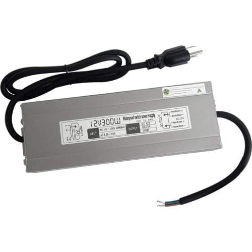 300w Waterproof Power Supply Transformer,110-130v AC to 12v DC Output 25a Power Supply Adapter with 3 feet Cable for Outdoor Use