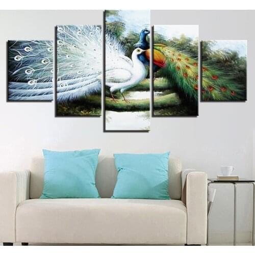 5 Pieces of Peacock Five-piece Painting Home Living Room Bedroom Decoration Hanging Painting Frameless Mural Painting Core Art