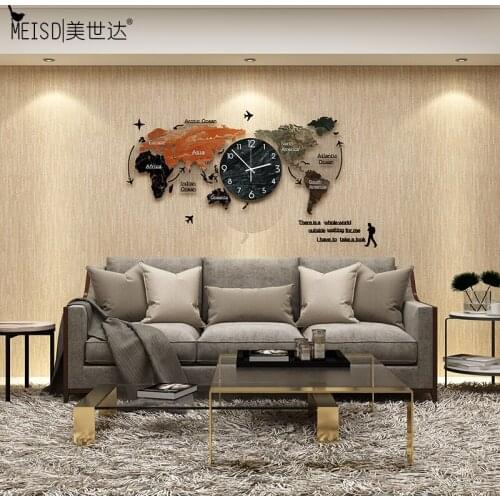 MEISD Larger World Map Wood Creative Clock Modern Design DIY Mirror Sticker Hanging watch Quartz Mute Living Room Free Shipping
