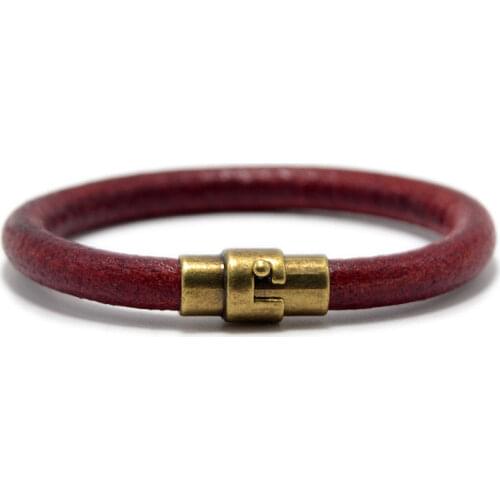 Couples Leather Bracelet Reddish Brown Genuine Leather Bracelets Male Jewelry Gift Copper Magnet Clasp