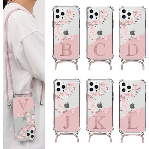 Crossbody Necklace Cord Lanyards Rope Case For Samsung Galaxy S21 S20 Ultra S20 FE Lite S10 S10e S9 S8 Plus Letter Flower Cover