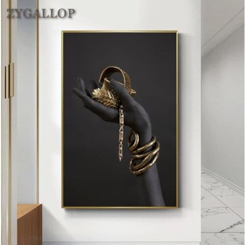 Black Womans Hand With Gold Jewelry Wall Art Canvas Painting Modern Pictures for Living Room Wall Decoration Posters And Prints
