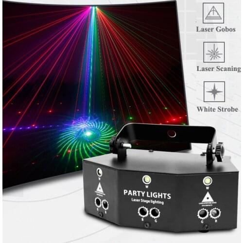 Disco LED Laser Strobe Light DMX512 Smart Control RGBW Stage Effects Lighting Projector For Christmas Holiday DJ KTV Music Party