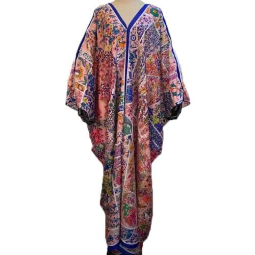 European printed Bohemian Silk kaftan maxi dress Free Size African womens evening party abaya Robe Gowns