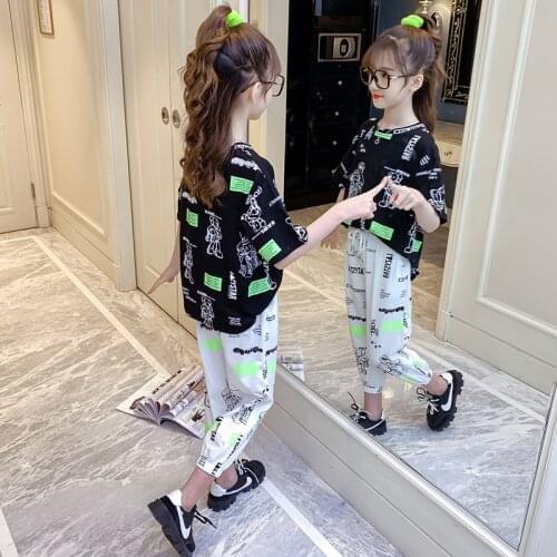 Girls Clothes 2021 Summer Short Sleeve Shirts + Pants Suits Kids Sport Clothes Teen Children Clothing Sets 5 6 7 8 9 10 12 Years