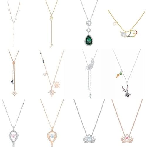 Quality Swa original crystal emerald rabbit carrot cloud Feather balloon suitable for women to party silver necklace 925