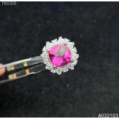 KJJEAXCMY fine jewelry 925 sterling silver inlaid natural pink topaz Womens exquisite and elegant adjustable big gem ring suppo