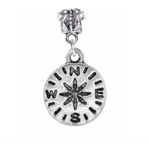 100pcs Zinc Alloy Compass Camping Hiking Outdoor Adventure Travel Pendants Charms for European Bracelet 28.5 x 13.5mm A12326