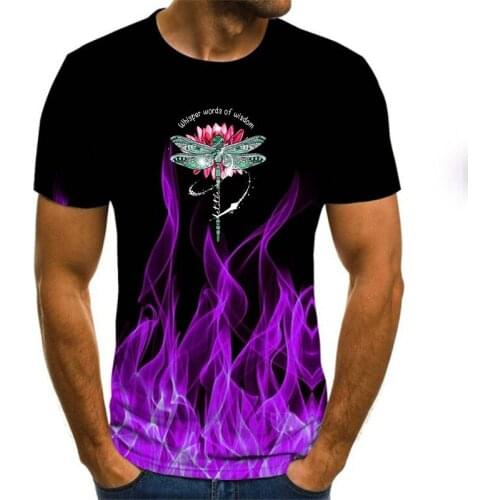 Summer 3D Short-sleeved Mens T-shirt Flame Print Round Neck Shirt Trendy Streetwear Mens Harajuku Tops Casual Fashion T-shirts