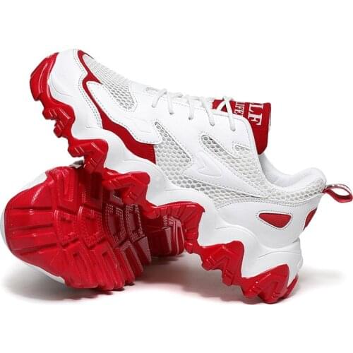 Summer Sports Running Shoes Outdoor Mesh Non-slip Breathable Skateboard Shoes Casual Low-top Round Toe Thick-soled Mens Shoes