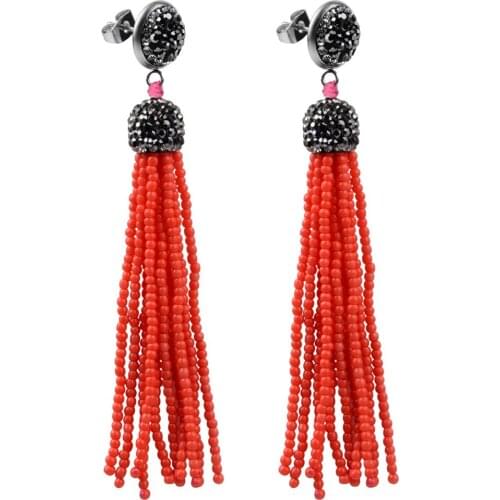 LFPU Fashion Colorful Seed Beads Tassel Earrings Crystal Paved Dangle Drop Earrings Women Engagement Wedding Gift Jewelry
