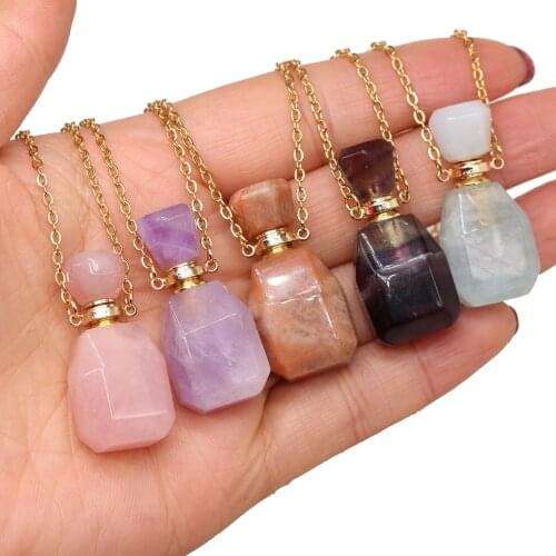 Trendy Alloy Chain Multi-color Natural Stone Crystal Necklace Quartz Pendant for Women Fashion Party Jewelry Necklace Gifts