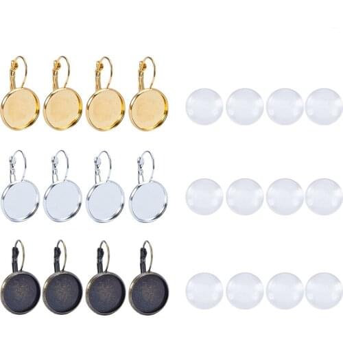 10sets Clear Domed Glass Cabochon Cover and Brass Lever Back Earring Settings For DIY Cadmium Free & Lead Free 4 Color PANDAHALL