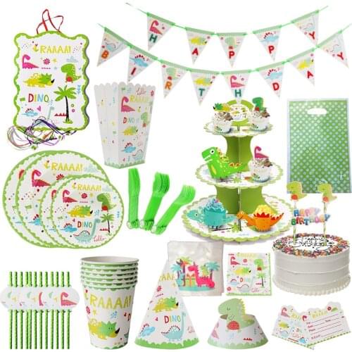 Dinosaur Party Disposable Tableware Sets Jungle Theme Cups Plates Tablecloth Kids Birthday Party Decoration Baby Shower Supplies