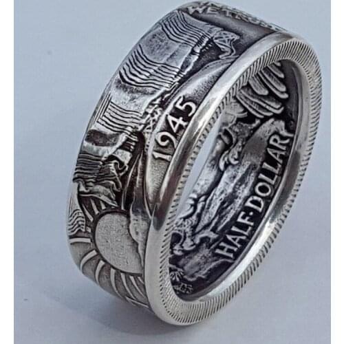New Antique Coin Shape Morgan Ring United States of America Half Dollar 1945 Ring Vintage Style Rings Men
