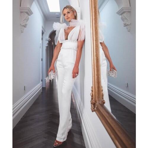 2020 New Arrival White Black V Neck Jumpsuit Lace Bandage Romper Elegant Celebrity Vintage Vestios Bandagem Spring Outlook