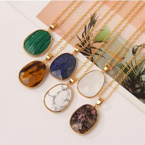 Trendy Natural Faceted Stone Slice Pendant Necklace Men Fashion Jaspers Party Chain Necklace Jewelry for Women Lady Healing Gift