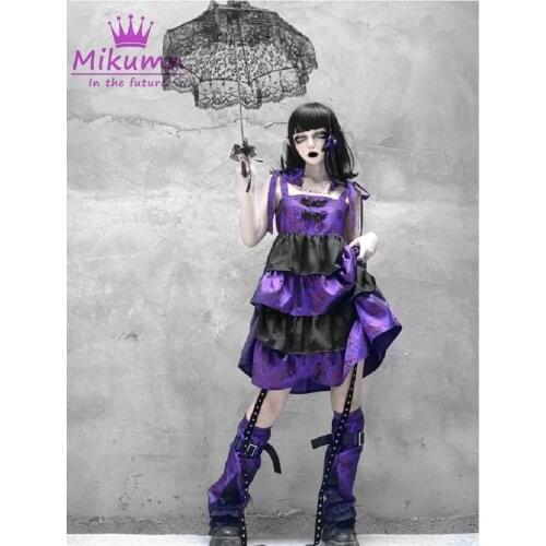 Japanese Harajuku Vintage Purple Butterfly Print Gothic Women Dresses Lolita Sleeveless Tutu Cake Dress Cosplay Party Vestidos