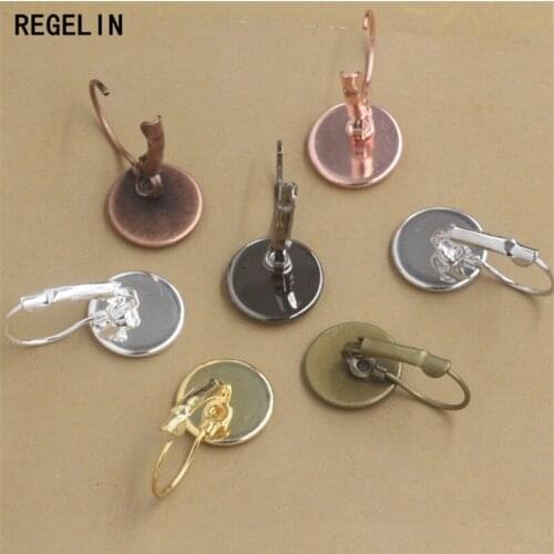 REGELIN Gold/Silver Plated Round Blank Earring Settings Cabochon Base 20pcs/lot Fit 12 mm Cabochon Cameo DIY Ear Jewelry Making