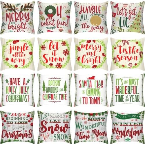 CANIRICA Merry Christmas Pillow Christmas Pillow Case Linen Letter Cushion Cover Nordic Decoration Home Decor Kussenhoes